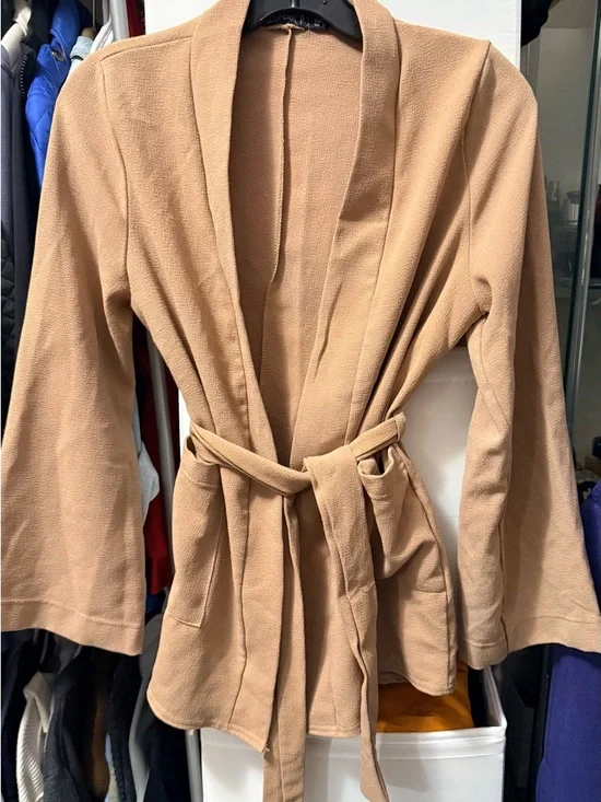 Boohoo Camel Robe-Style Wrap Jacket - Picture 1 of 5